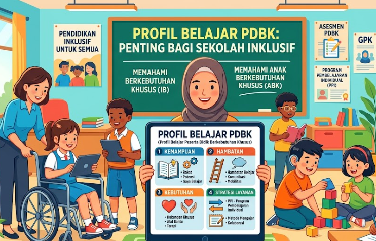 Profil belajar PDBK membantu sekolah memahami kemampuan, hambatan, kebutuhan, dan strategi layanan yang tepat bagi anak berkebutuhan khusus di sekolah inklusif.